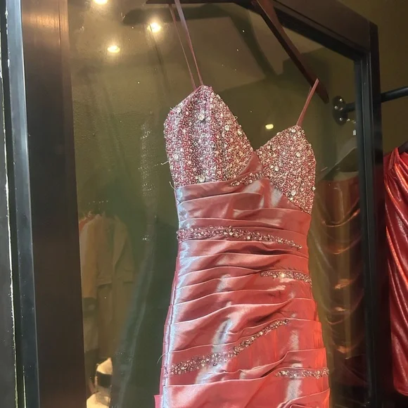 xcite y2k purple silver iridescent beaded prom dress maxi fluted bow pink - Picture 13 of 13